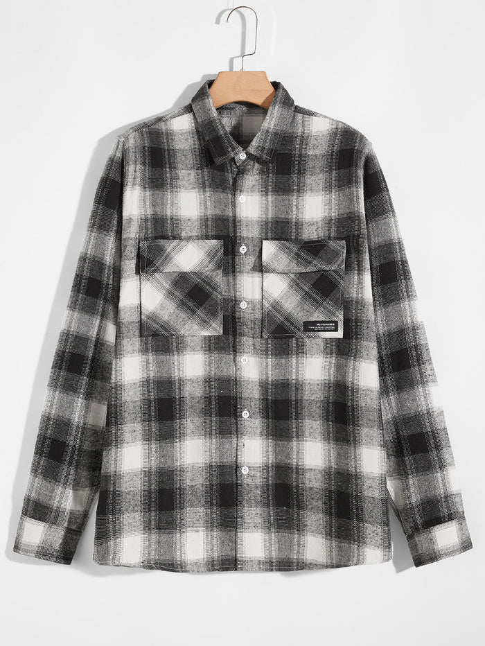 UNISEX 1pc Plaid Flap Pocket Patched Shirt
