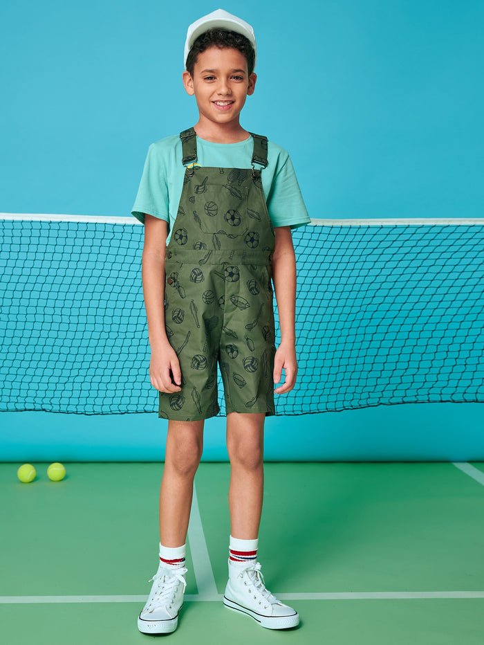 Boys Ball Print Overall Romper