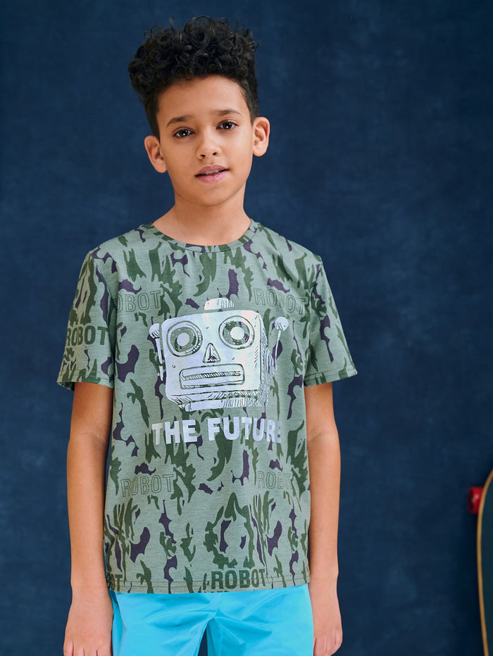 Boys Robot and Letter Print Tee