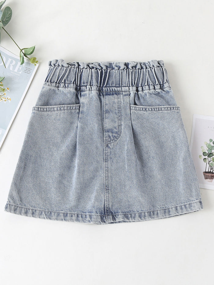 Girls Solid A-line Denim Skirt