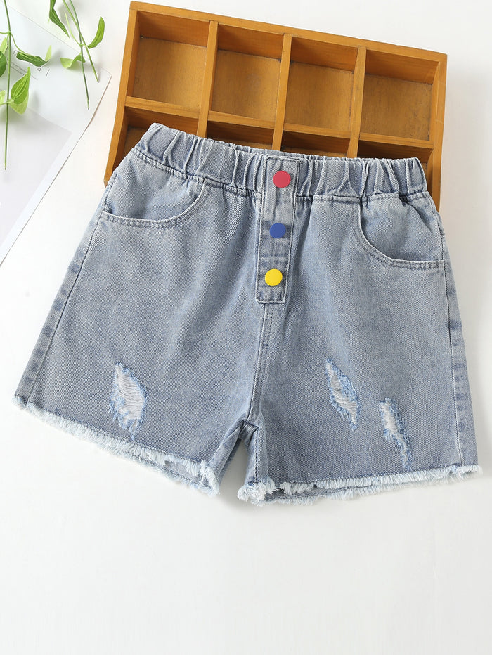 Girls Raw Hem Ripped Denim Shorts