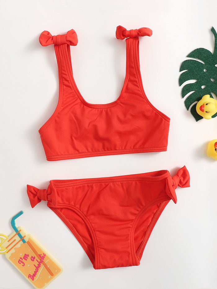 Toddler Girls Bow Decor Bikini Swimsuit
