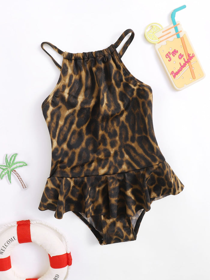 Toddler Girls Leopard Ruffle One Piece Swimsuit