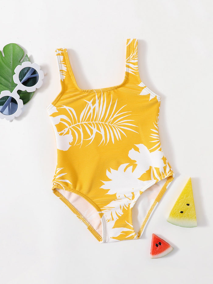 Toddler Girls Leaf Graphic Rib One Piece Swimsuit