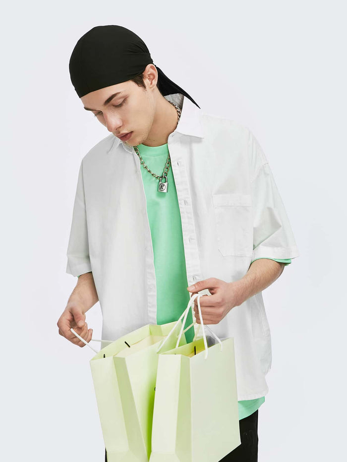 Men Drop Shoulder Pocket Front Patch Detail Shirt White