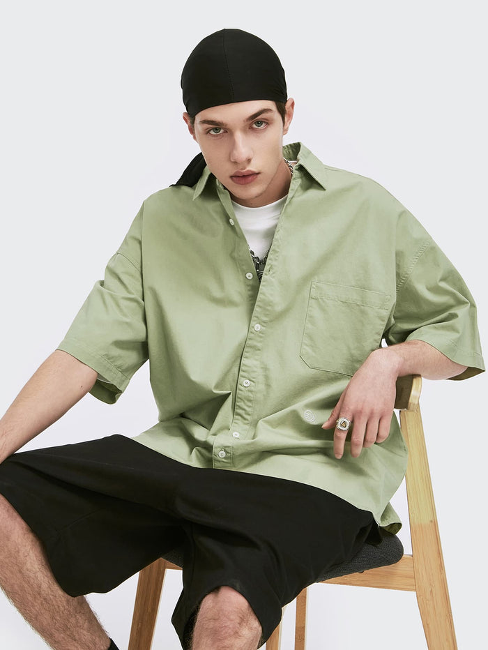Men Drop Shoulder Pocket Front Patch Detail Shirt Lime Green