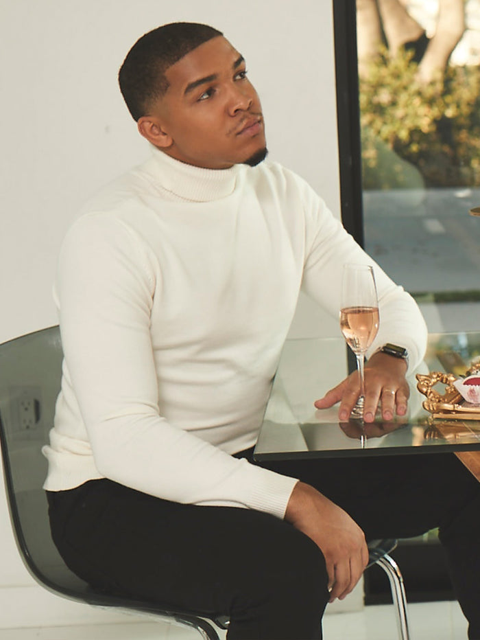 X Naz Men Turtleneck Solid Sweater White