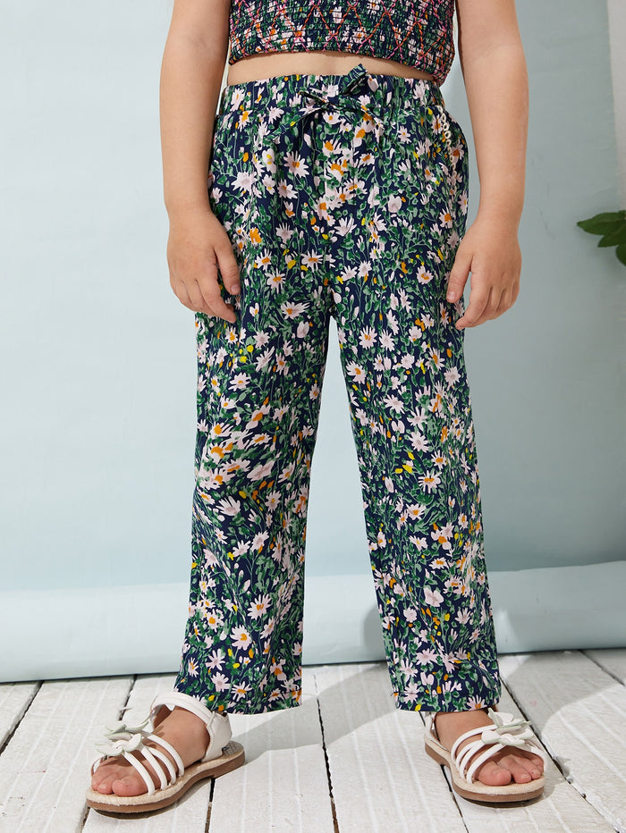 Toddler Girls Allover Floral Print Knot Waist Palazzo Pants