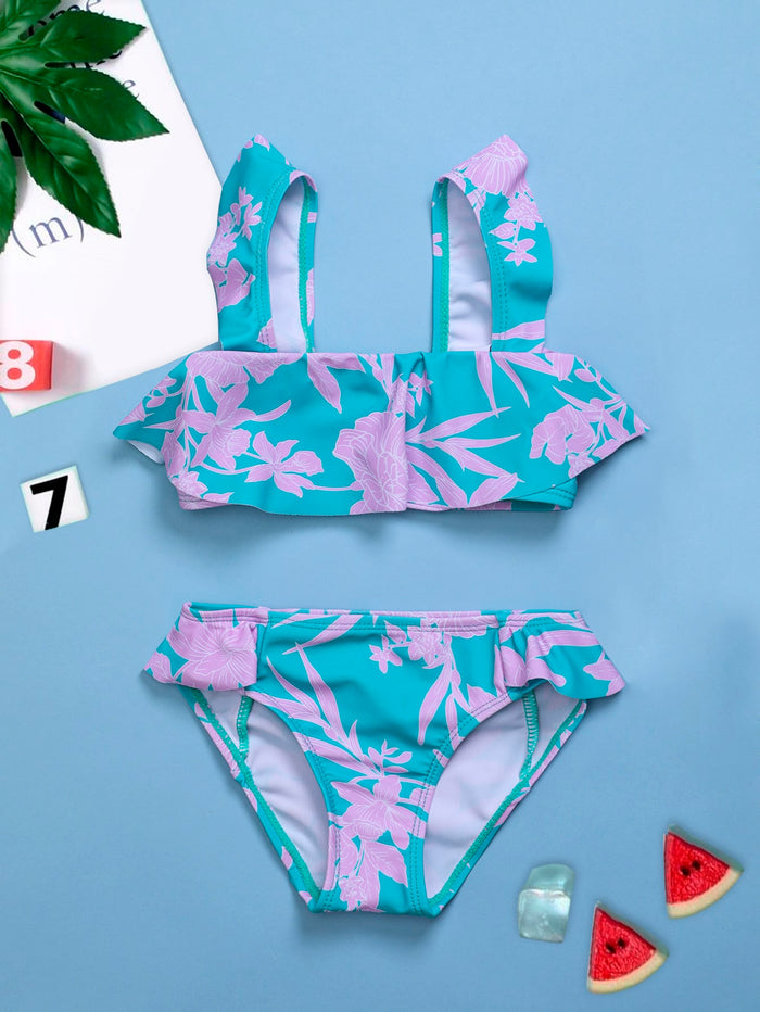 Toddler Girls Floral Graphic Flounce Bikini Swimsuit