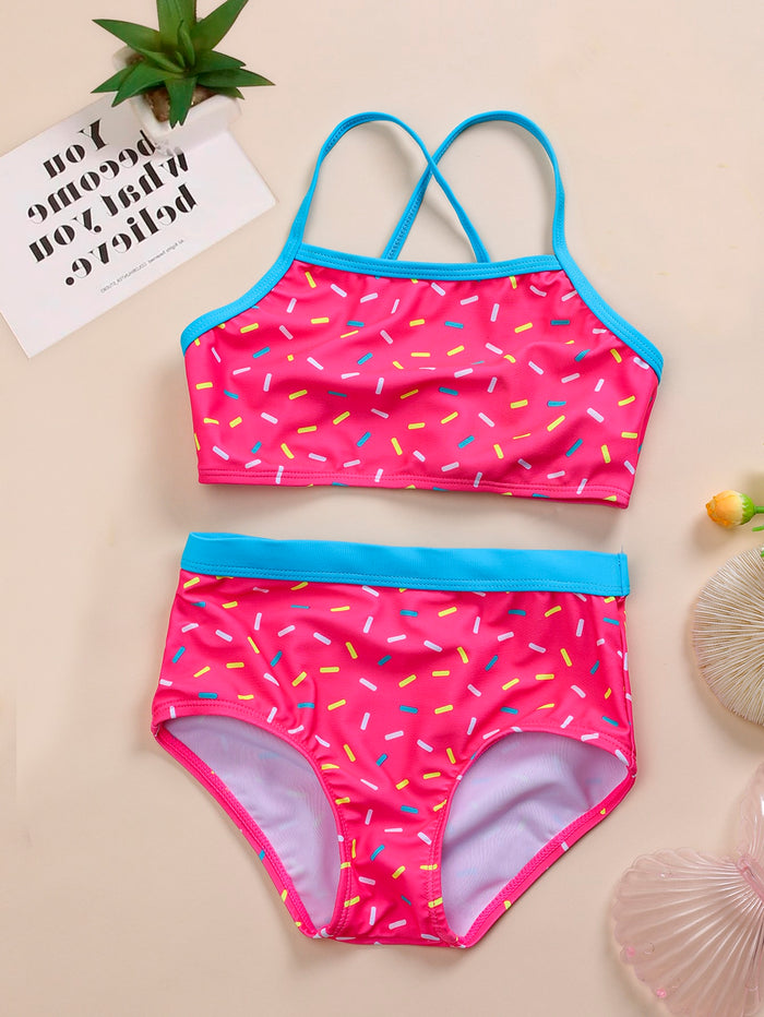 Toddler Girls Sprinkle Print High Waisted Bikini Swimsuit