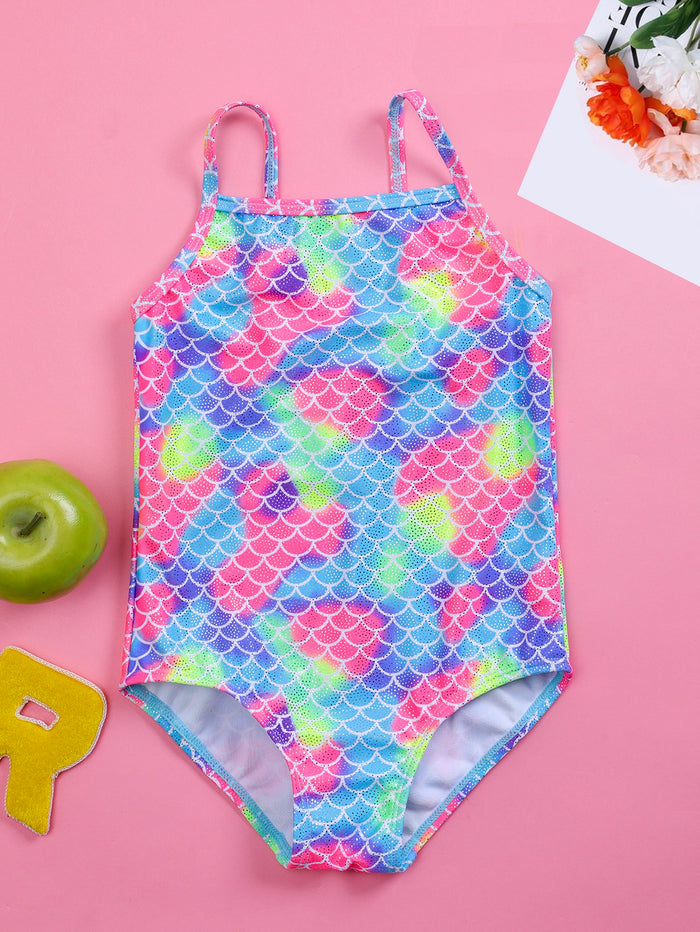 Toddler Girls Fish Scale Print One Piece Swimsuit