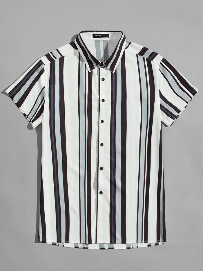 Men Striped Button Front Shirt