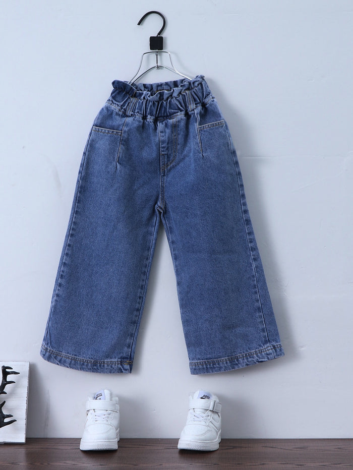 Toddler Girls Frill Waist Wide Leg Jeans