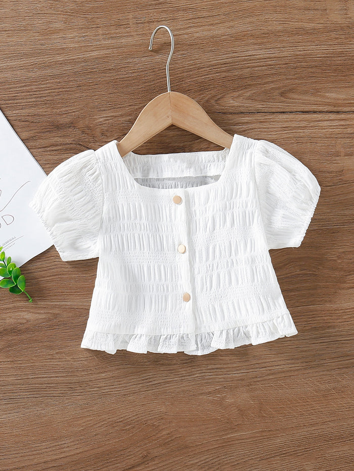Toddler Girls Button Front Ruffle Hem Blouse