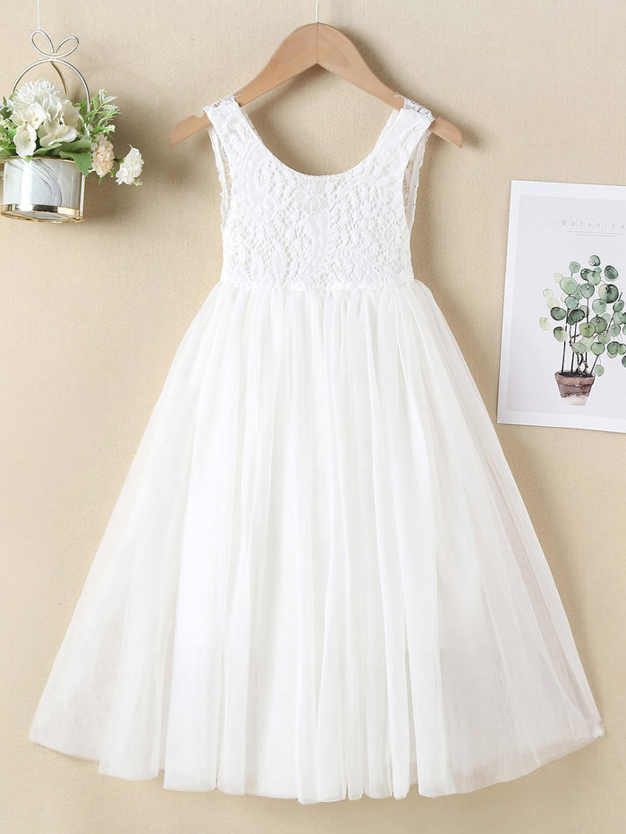 Toddler Girls Contrast Lace Bodice Gown Dress
