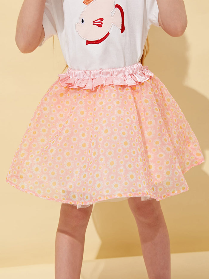 Toddler Girls Allover Floral Mesh Overlay Skirt