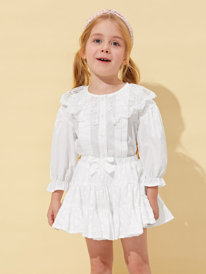 Toddler Girls Ruffle Cuff Embroidered Collar Blouse