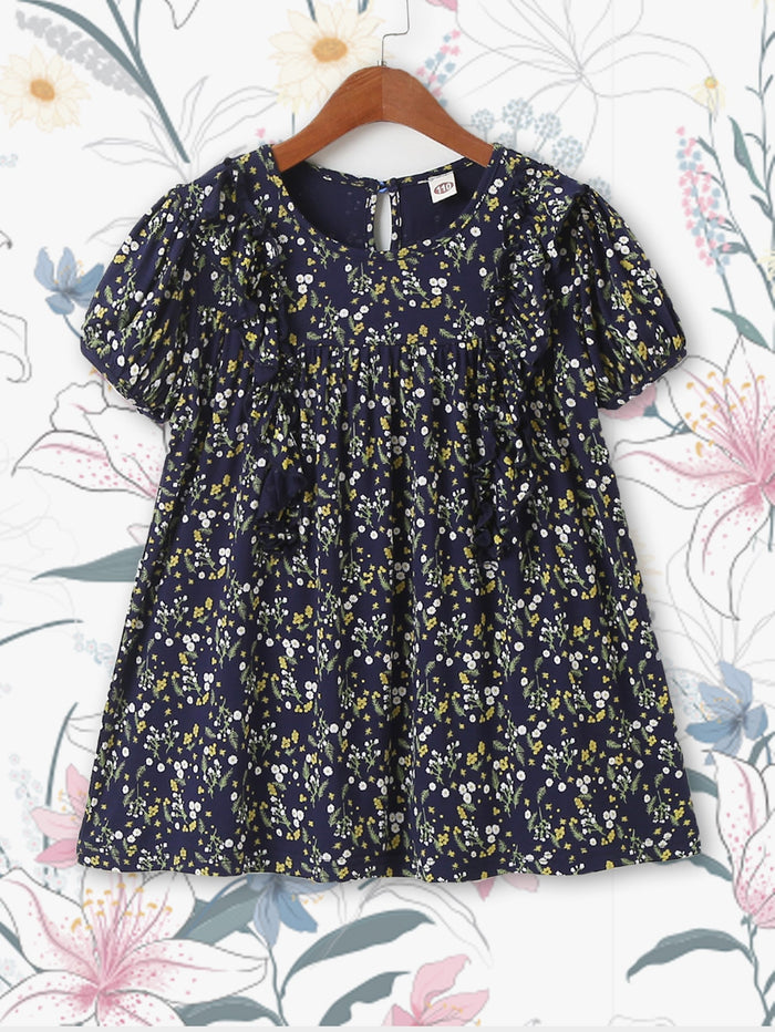 Toddler Girls Ditsy Floral Keyhole Back Smock Dress