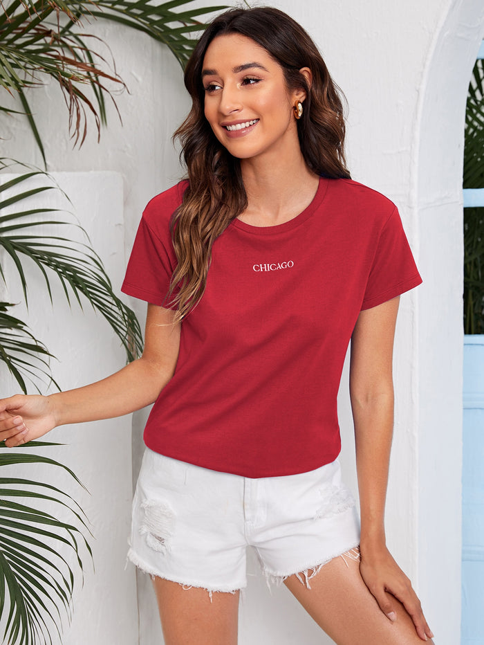 Letter Embroidery Top Burgundy