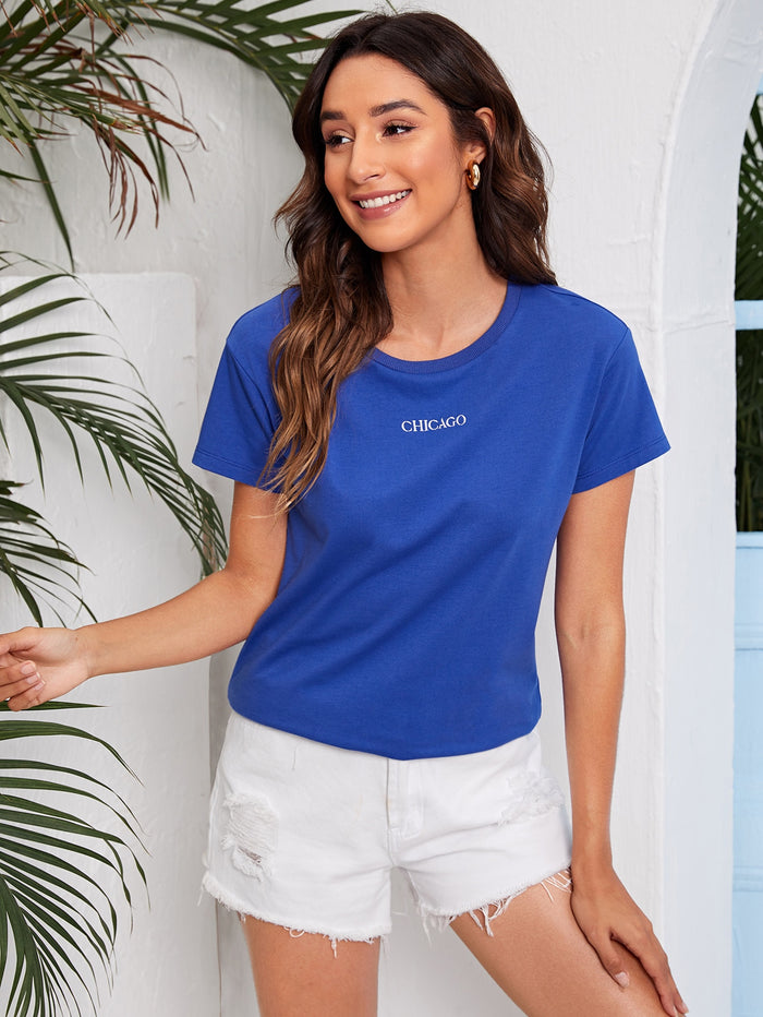 Letter Embroidery Top Royal Blue