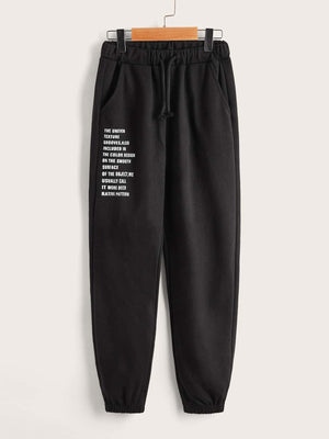 Boys 2pcs Drawstring Waist Slogan Graphic Sweatpants