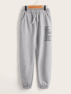 Boys 2pcs Drawstring Waist Slogan Graphic Sweatpants