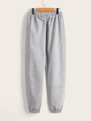 Boys 2pcs Drawstring Waist Slogan Graphic Sweatpants