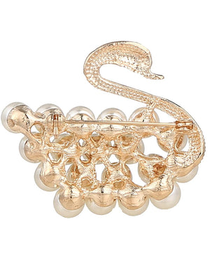 Fancy Brooches - Faux Pearl Decorated Swan Brooch