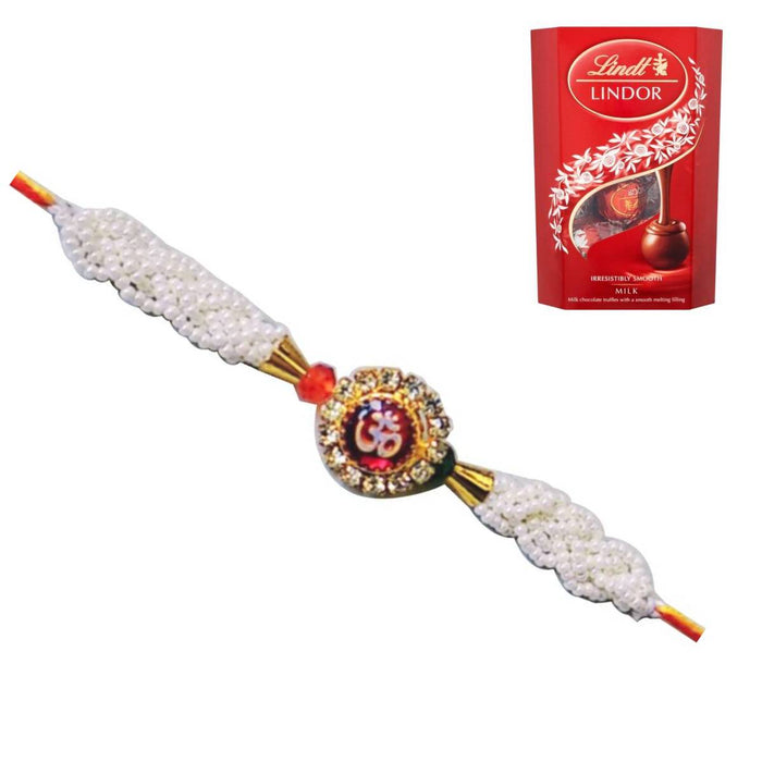 1 Rakhi - Beautiful  Om Rakhi With Lindor Chocolate Pack