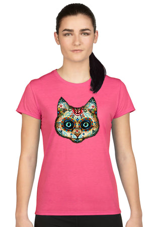 Women's Juniors T Shirt Psychedelic Cat