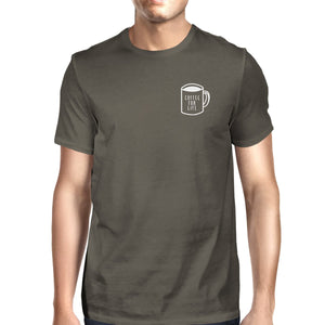 Coffee For Life Pocket Mens Cool Grey Tees Funny Typographic Tee