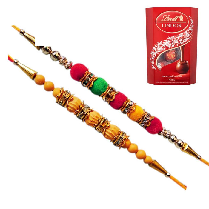 2 Rakhi - Beads Rakhi Set With Lindor Chocolate Pack