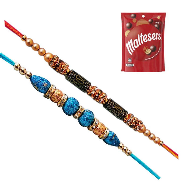 2 Rakhi - Colorful Rakhi Set With Maltesers Chocolate Pack