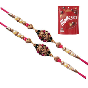 2 Rakhi - Designer Rakhi Set With Maltesers Chocolate Pack