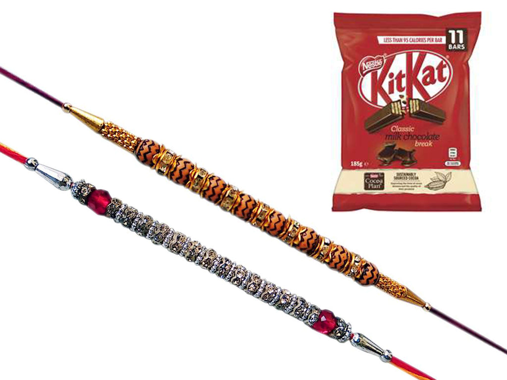 2 Rakhi - Beautiful Rakhi Set With Kitkat Chocolates