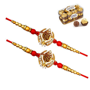 2 Rakhi - Auspicious Ek Omkar Rakhi With Ferrero Rocher Chocolate