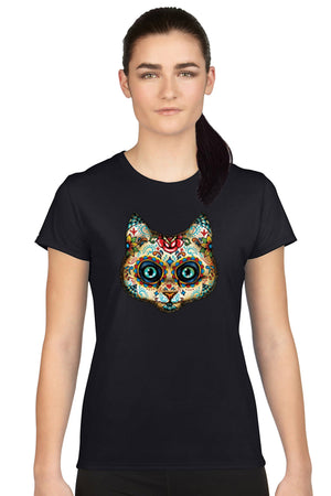Women's Juniors T Shirt Psychedelic Cat