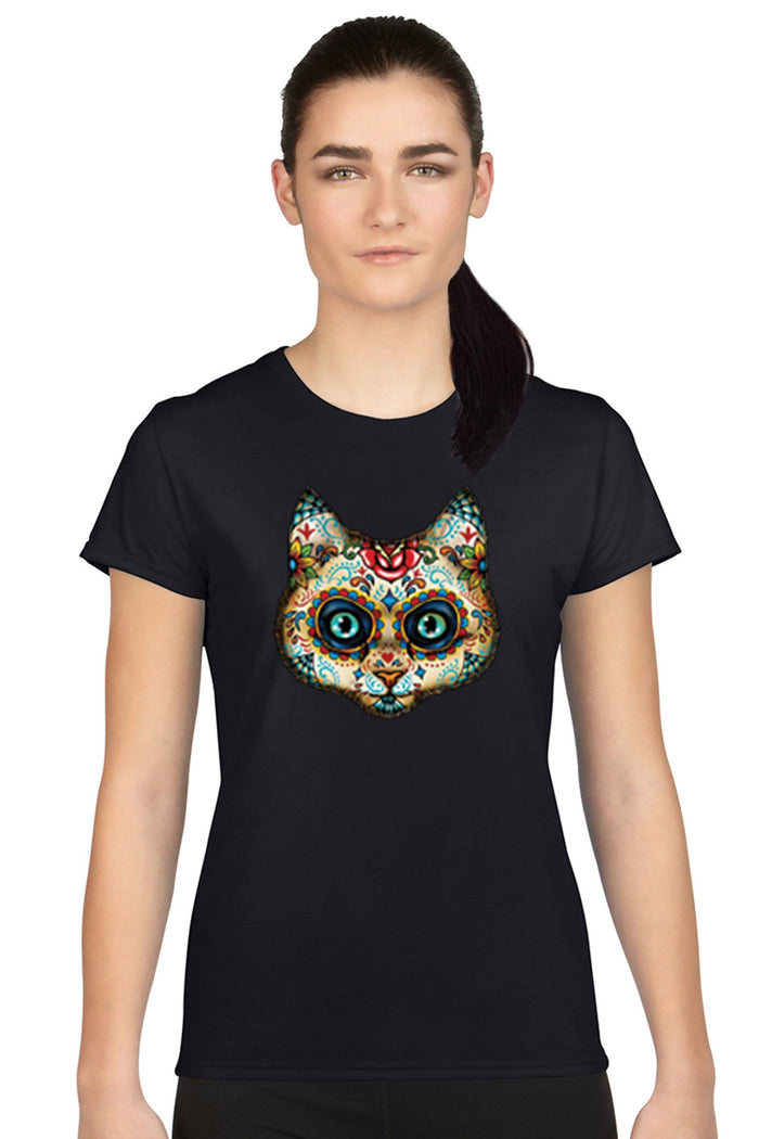 Women's Juniors T Shirt Psychedelic Cat