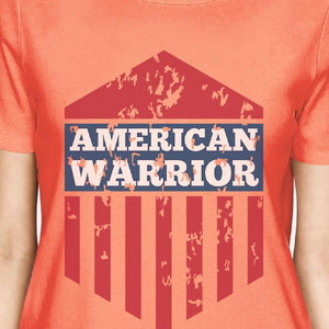 American Warrior Tee Womens Peach Short Sleeve T-Shirt Gift For Her