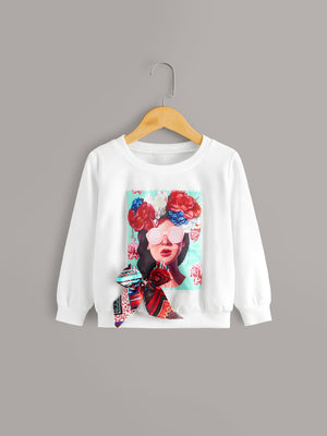 Toddler Girls Figure Print Tie Front Sweatshirt