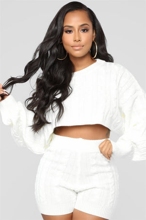 2021 Knit Style Ladies Clothes Crop Sweater for Woman 2 Piece Set
