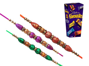 3 Rakhi - Colorful Rakhi Set With Cadbury Favourite Chocolate Box
