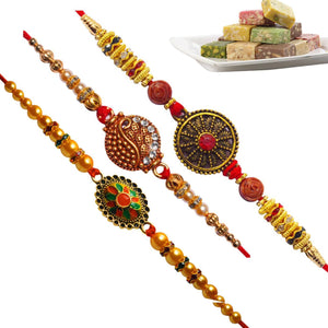 3 Rakhi - Fancy Rakhi with Fresh Dryfruits Bite