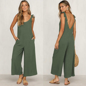 Women Loose Sleeveless Jumpsuit Summer Sexy Casual Pocket