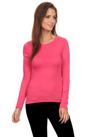 3 Pack Women's Long Sleeve Shirt Crew Neck Slim Fit: ROYAL/FUCHSIA/CHARCOAL