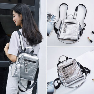 Glitter Backpack Women Shoulder Bag Multifunction Backpacks for Teenage Girls Schoolbag Female Rucksack Travel Bag Silver