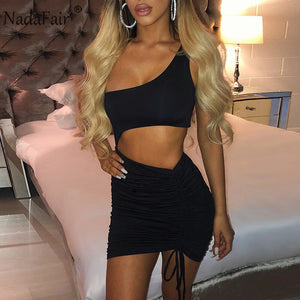 Nadafair Cut Out Sexy Mini Party Summer Dress Club Outfit Ruched One Shoulder Sheath Bandage Short Brown Bodycon Dress
