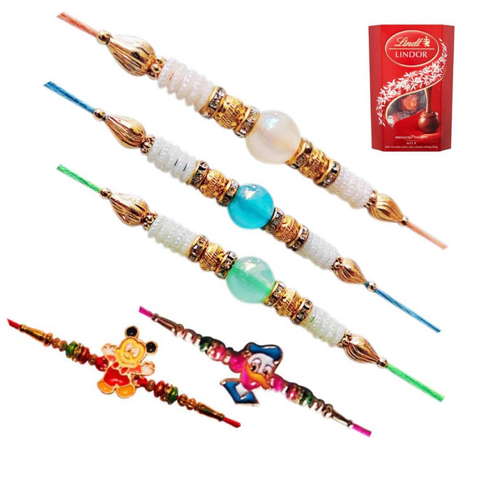 5 Rakhi - Family Rakhi Set With Lindor Chocolate Pack