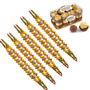 5 Rakhi - Fancy Bead Rakhi Set With Ferrero Rocher Chocolate Box