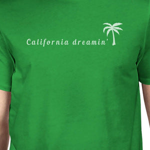 California Dreaming Mens Green Graphic Tee Crew Neck Summer T-Shirt
